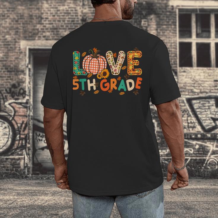 Love 5th Grade Thanksgiving Colorful Fall Leaves Teacher Men's Back Print T-Shirt, funny design