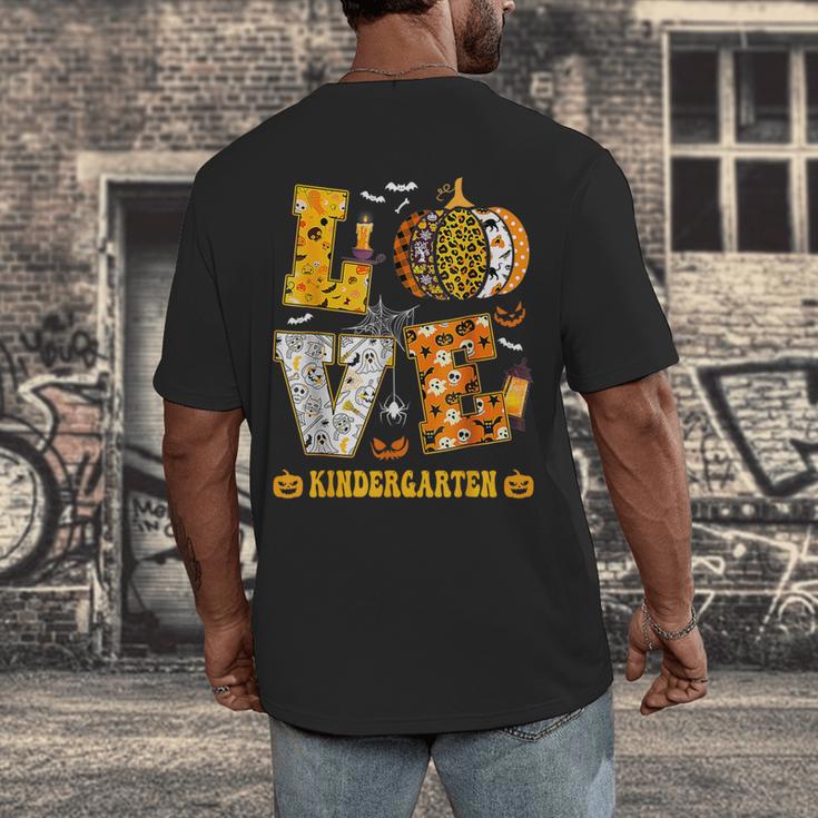 LOVE Kindergarten Pumpkin Teacher Student Halloween Costume Men's Back Print T-Shirt, funny design