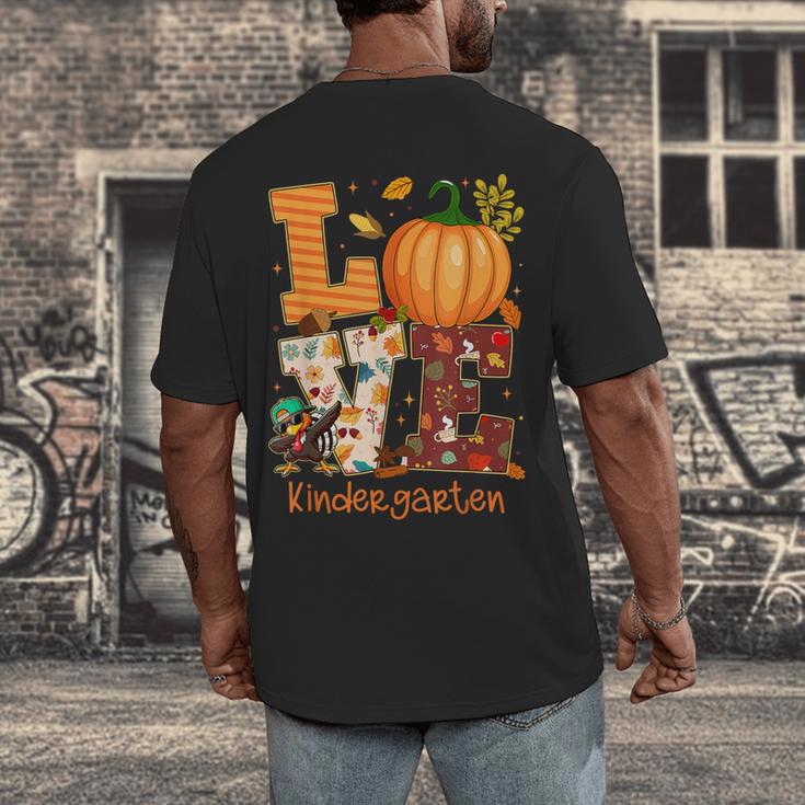 Love Kindergarten Teacher Turkey Thanksgiving Autumn Fall Men's Back Print T-Shirt, funny design Love Kindergarten Teacher Turkey Thanksgiving Autumn Fall Men's Back Print T-Shirt, funny design