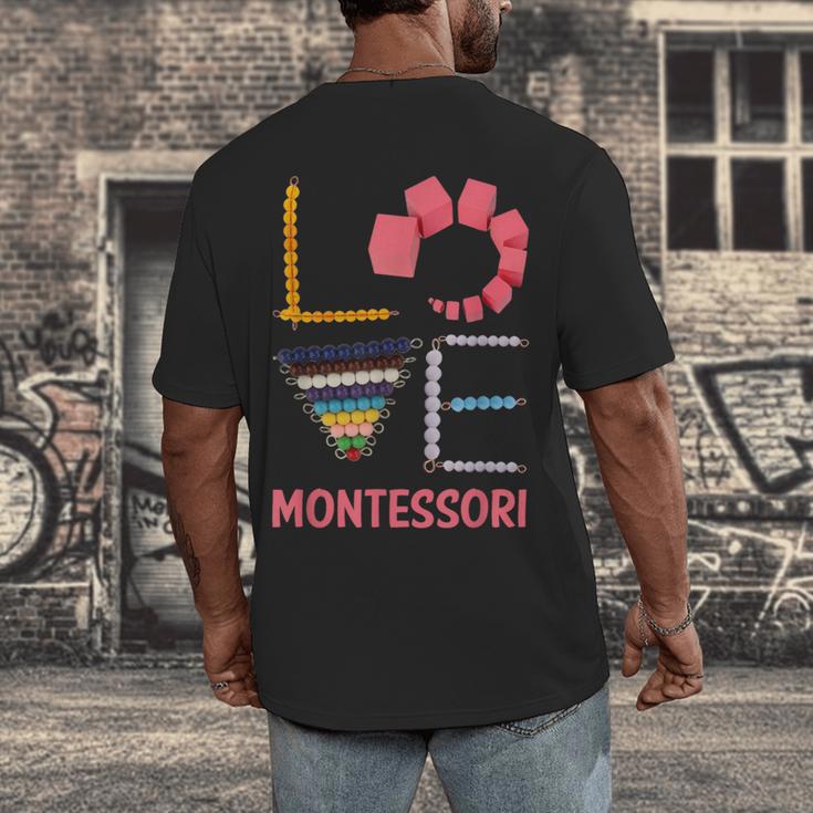 Love Montessori Education Math Teacher Men's Back Print T-Shirt, funny design Love Montessori Education Math Teacher Men's Back Print T-Shirt, funny design