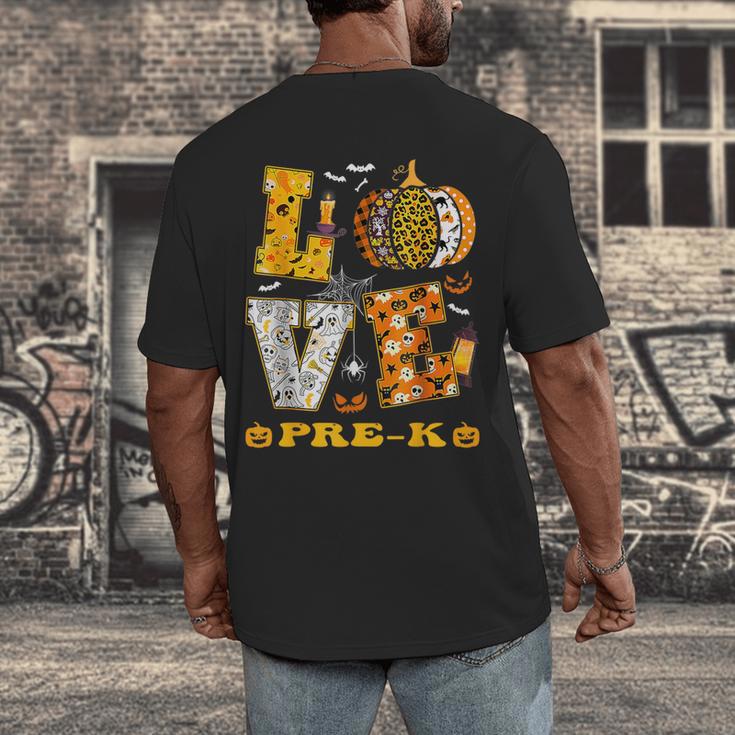 LOVE Pre-K Pumpkin Teacher Student Halloween Costume Men's Back Print T-Shirt, funny design