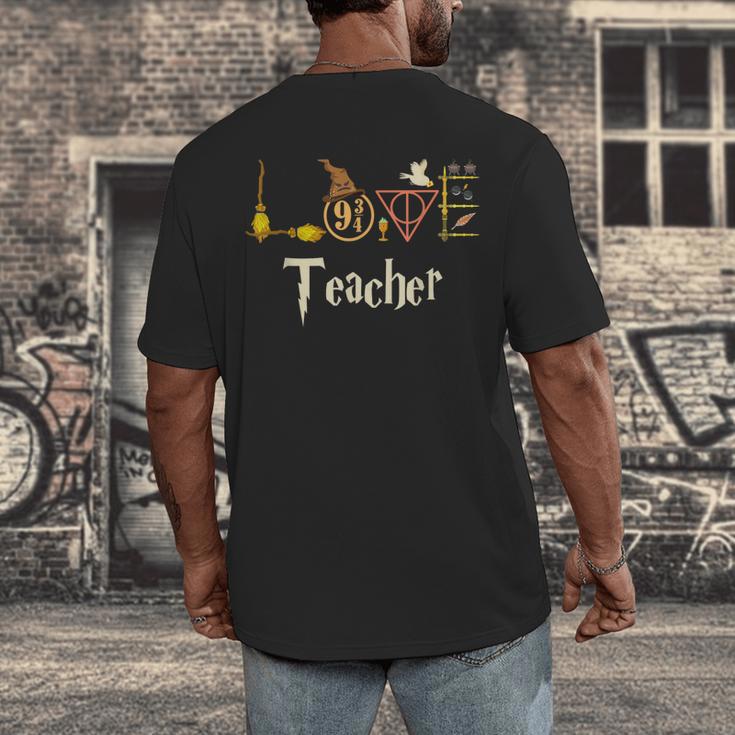 Love Teacher Wizards Back To School Halloween Men's Back Print T-Shirt, funny design Love Teacher Wizards Back To School Halloween Men's Back Print T-Shirt, funny design