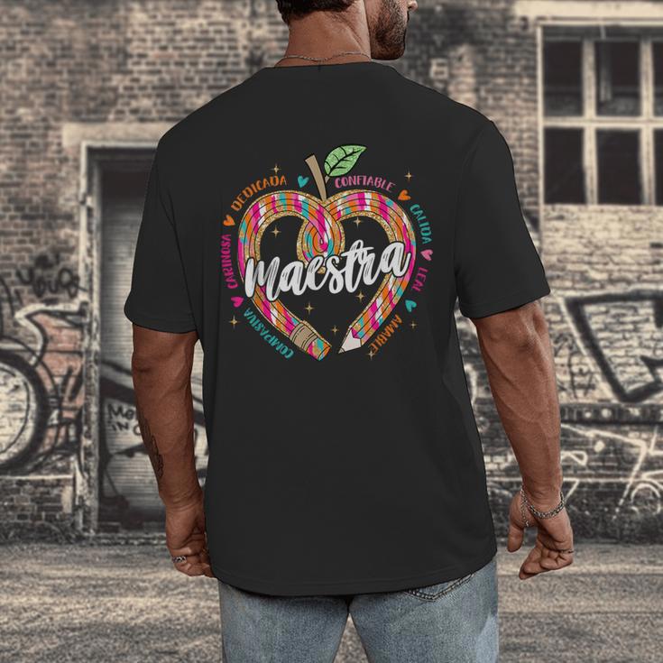 Maestra Pencil Spanish Teacher Bilingual 100 Days Of School Men's Back Print T-Shirt, funny design