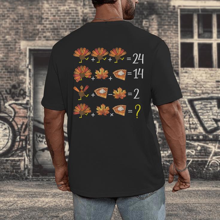 Math Number Thanksgiving Count Answer Pie Turkey Teacher Men's Back Print T-Shirt, funny design Math Number Thanksgiving Count Answer Pie Turkey Teacher Men's Back Print T-Shirt, funny design