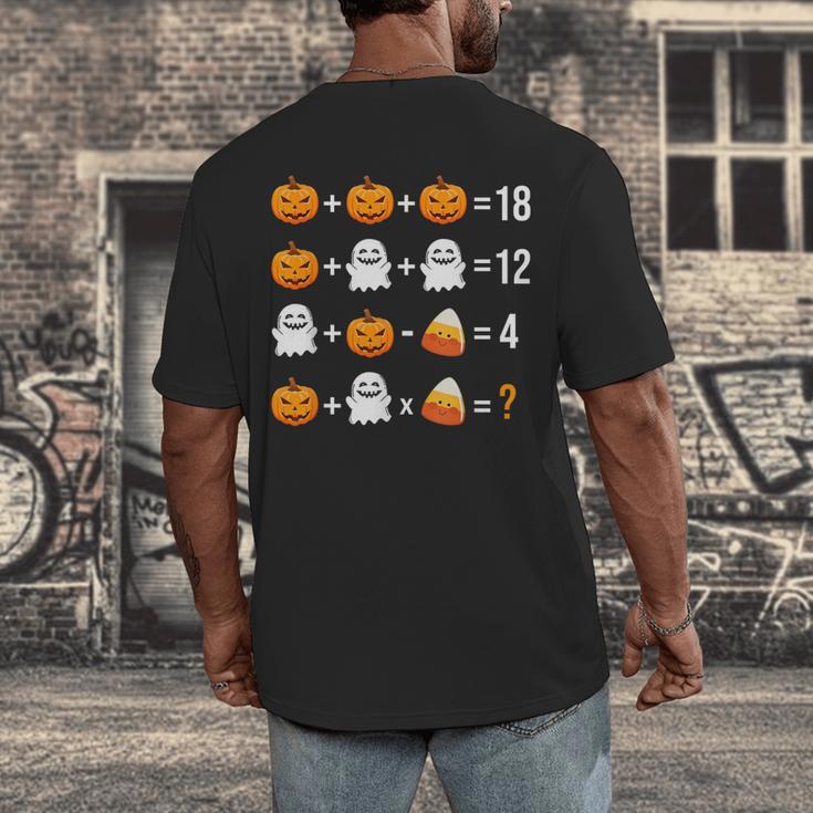 Math Teacher Halloween Equation Pumpkin Ghost Candy Corn Men's Back Print T-Shirt, funny design Math Teacher Halloween Equation Pumpkin Ghost Candy Corn Men's Back Print T-Shirt, funny design