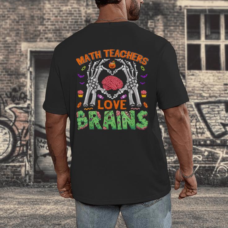 Math Teacher Love Brain Heart Skeleton Hand Zombie Halloween Men's Back Print T-Shirt, funny design Math Teacher Love Brain Heart Skeleton Hand Zombie Halloween Men's Back Print T-Shirt, funny design