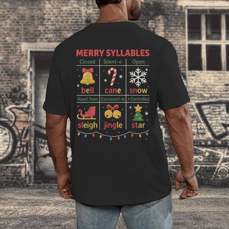 Merry Syllables Teacher Christmas Educational Kids Men's Back Print T-Shirt, funny design