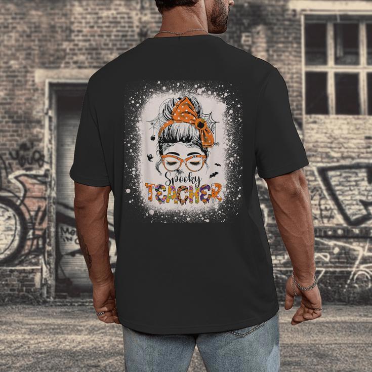 Messy Bun Spooky Teacher Bleached Halloween Teachers Men's Back Print T-Shirt, funny design