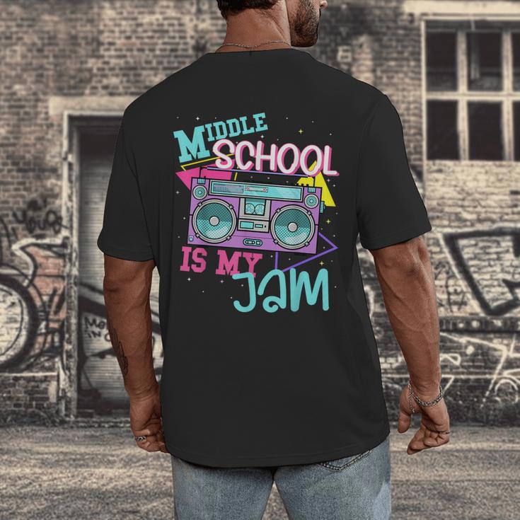 Middle School Is My Jam Cute Teacher Shirt 80's 90's Styl Men's Back Print T-Shirt, funny design