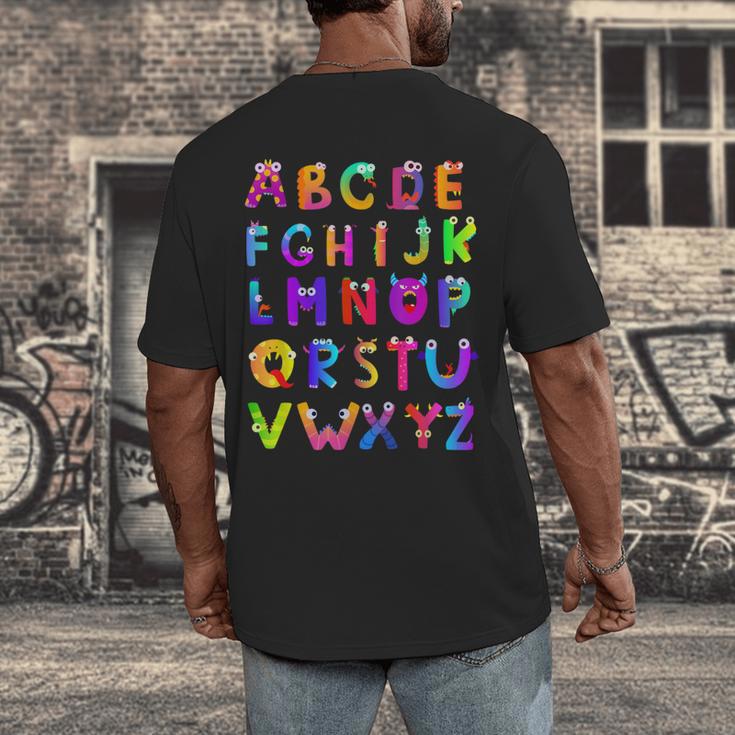 Monster ABC Cute Alphabet Halloween Teacher Costume Kids Men's Back Print T-Shirt, funny design Monster ABC Cute Alphabet Halloween Teacher Costume Kids Men's Back Print T-Shirt, funny design