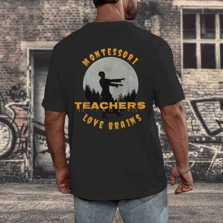 Montessori Teachers Love Brains Halloween Novelty Men Women Men's Back Print T-Shirt, funny design