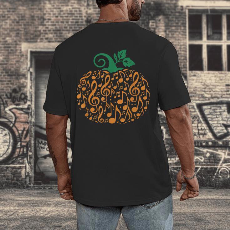 Music Notes Pumpkin Music Teacher Halloween Men's Back Print T-Shirt, funny design
