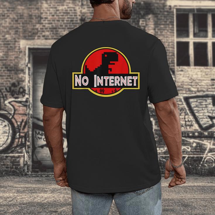 Nerdy No Internet Dinosaur Computer Science Teacher Men's Back Print T-Shirt, funny design