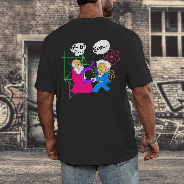 Nerdy Pythagoras Fighting Over C Squared Math Teacher Men's Back Print T-Shirt, funny design Nerdy Pythagoras Fighting Over C Squared Math Teacher Men's Back Print T-Shirt, funny design