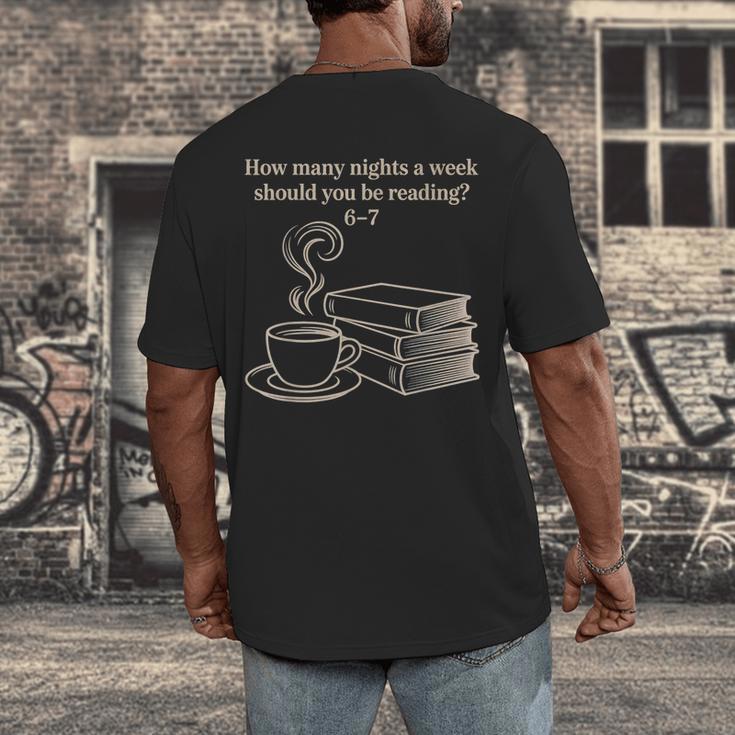 How Many Nights A Week Should You Be Reading 6-7 Teacher Fun Men's Back Print T-Shirt, funny design How Many Nights A Week Should You Be Reading 6-7 Teacher Fun Men's Back Print T-Shirt, funny design