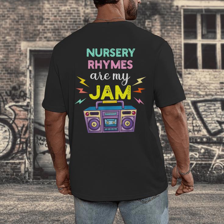 Nursery Rhymes Are My Jam 80s Retro Teachers & Students Kids Men's Back Print T-Shirt, funny design Nursery Rhymes Are My Jam 80s Retro Teachers & Students Kids Men's Back Print T-Shirt, funny design