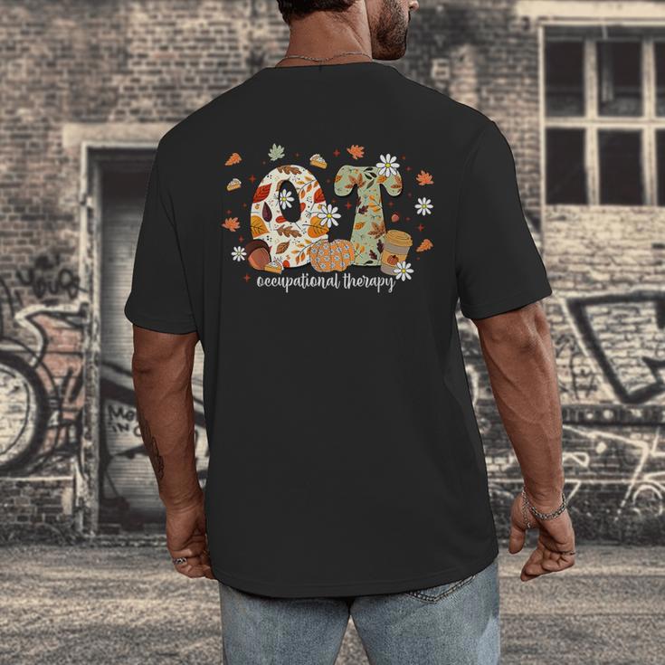 Occupational Therapy Fall Autumn Pumpkin Flower OTA Teacher Men's Back Print T-Shirt, funny design