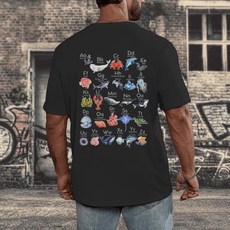 Ocean Animals Alphabet Cute Sea Life ABC Marine Kids Teacher Men's Back Print T-Shirt, funny design Ocean Animals Alphabet Cute Sea Life ABC Marine Kids Teacher Men's Back Print T-Shirt, funny design