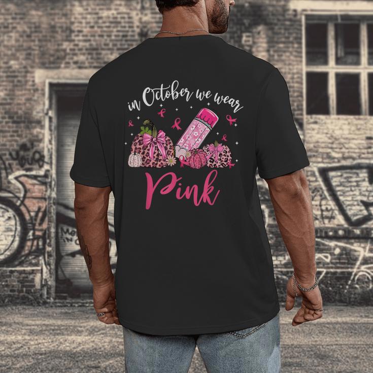 In October We Wear Pink Apple Teacher Daisy Breast Cancer Men's Back Print T-Shirt, funny design