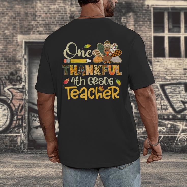 One Thankful 4th Grade Teacher Turkey Leopard Thanksgiving Men's Back Print T-Shirt, funny design