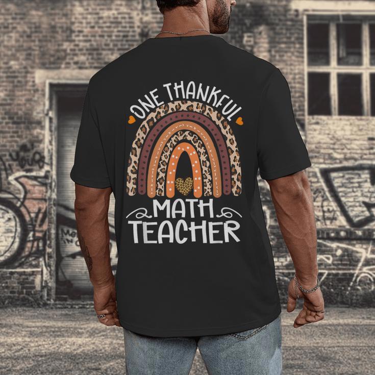 One Thankful Math Teacher Leopard Rainbow Thanksgiving Men's Back Print T-Shirt, funny design One Thankful Math Teacher Leopard Rainbow Thanksgiving Men's Back Print T-Shirt, funny design