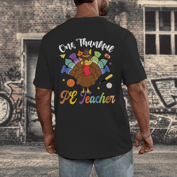 One Thankful PE Teacher Turkey Thanksgiving -Adults & Kids Classic Fit Polyester 100 Short Sleeve Men's Back Print T-Shirt, funny design
