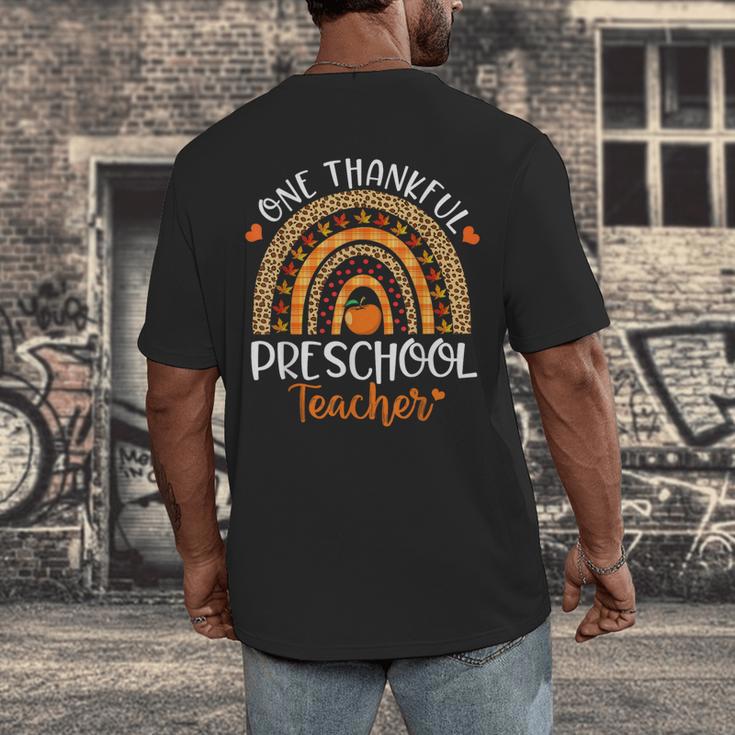 One Thankful Preschool Teacher Thanksgiving Rainbow Men's Back Print T-Shirt, funny design
