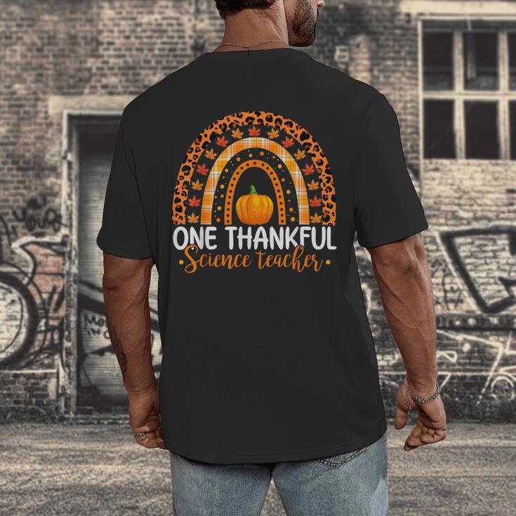 One Thankful Science Teacher Rainbow Boho Fall Thanksgiving Men's Back Print T-Shirt, funny design One Thankful Science Teacher Rainbow Boho Fall Thanksgiving Men's Back Print T-Shirt, funny design