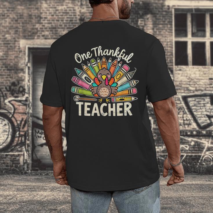 One Thankful Teacher Cute Thanksgiving Turkey School Men's Back Print T-Shirt, funny design One Thankful Teacher Cute Thanksgiving Turkey School Men's Back Print T-Shirt, funny design