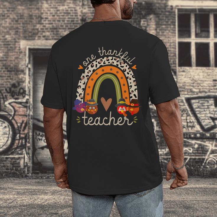 One Thankful Teacher Thanksgiving Turkey Rainbow Fall Men's Back Print T-Shirt, funny design One Thankful Teacher Thanksgiving Turkey Rainbow Fall Men's Back Print T-Shirt, funny design