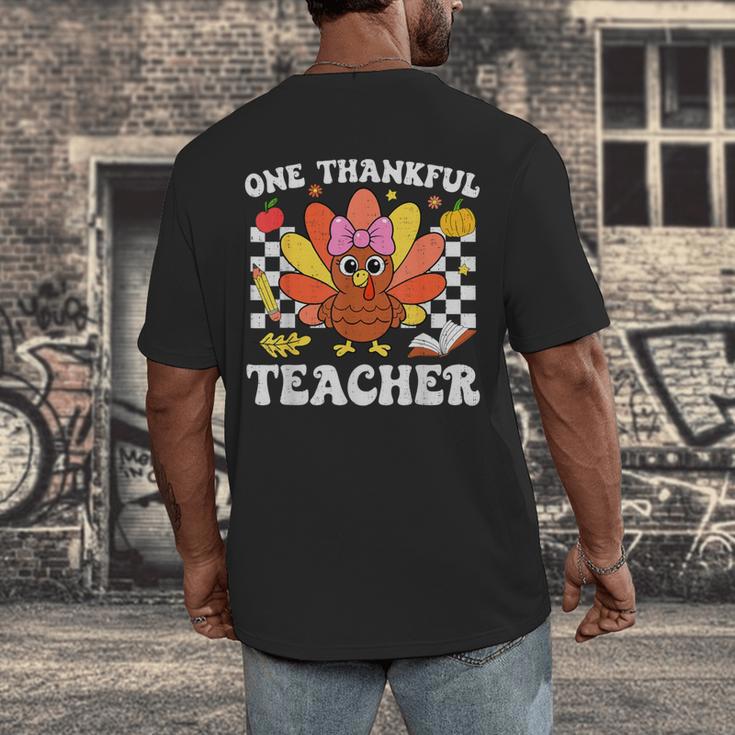 One Thankful Teacher Turkey Thanksgiving Teaching Men's Back Print T-Shirt, funny design