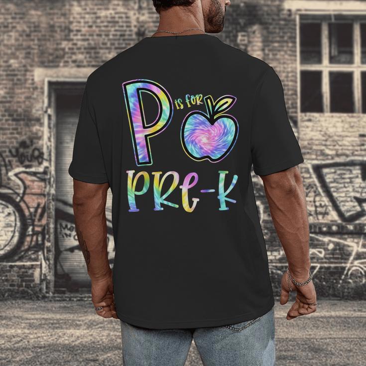 P Is For Pre-K Preschool Teacher Tie Dye Back To School Men's Back Print T-Shirt, funny design