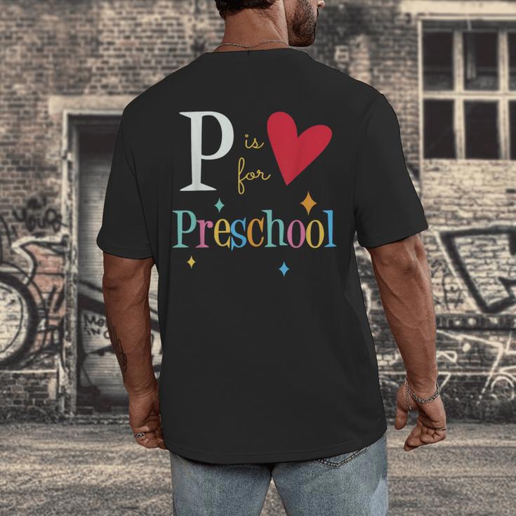 P Is For Preschool Teacher Student Back To School Men's Back Print T-Shirt, funny design P Is For Preschool Teacher Student Back To School Men's Back Print T-Shirt, funny design
