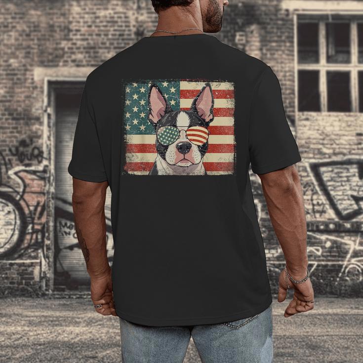 Patriotic Boston Terrier Dog Lover USA Flag 4th Of July For Men Women Kids Men's Back Print T-Shirt, funny design