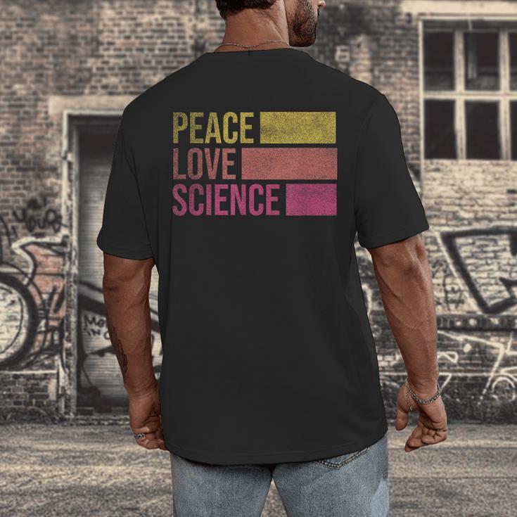Peace Love Science Lovers Math Chemistry Teacher Men's Back Print T-Shirt, funny design