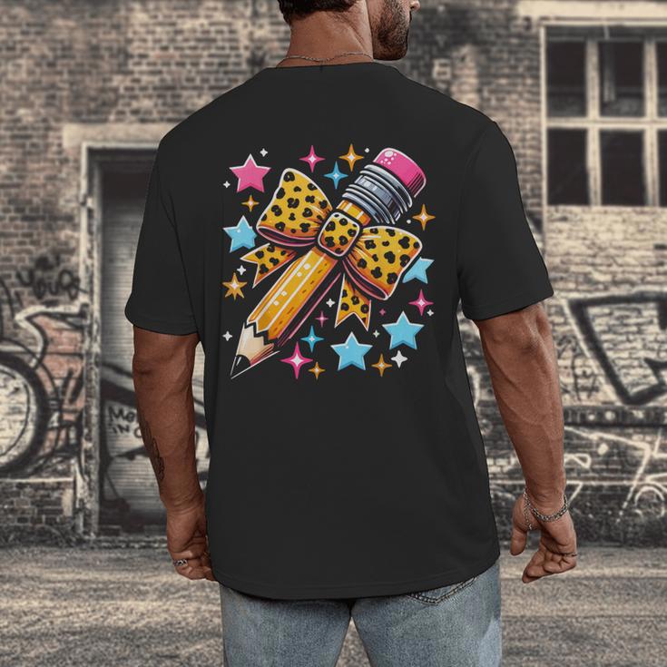 Pencil Leopard Coquette Bow Teacher Life Back To School Men's Back Print T-Shirt, funny design