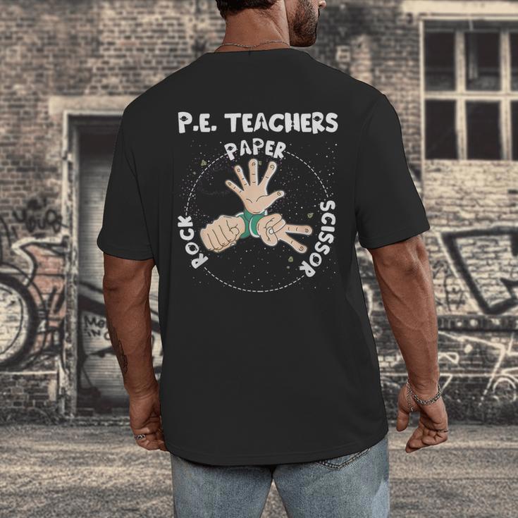 Physical Education PE Teacher Rock Paper Scissor Men's Back Print T-Shirt, funny design Physical Education PE Teacher Rock Paper Scissor Men's Back Print T-Shirt, funny design