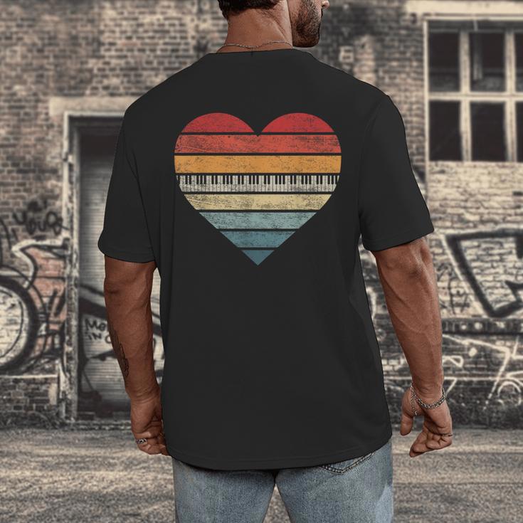 Pianist Retro Sunset Piano Keyboard Player Teacher Men's Back Print T-Shirt, funny design