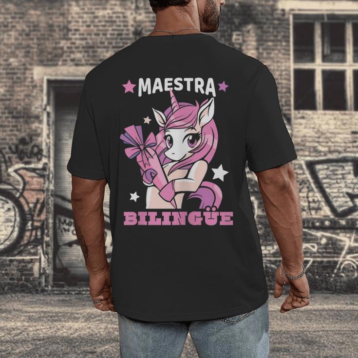 Pink Unicorn Spanish Teacher Regalos Para Bilingue Teacher Men's Back Print T-Shirt, funny design