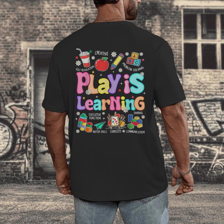 Play Is Learning Educational Teacher Women Men's Back Print T-Shirt, funny design