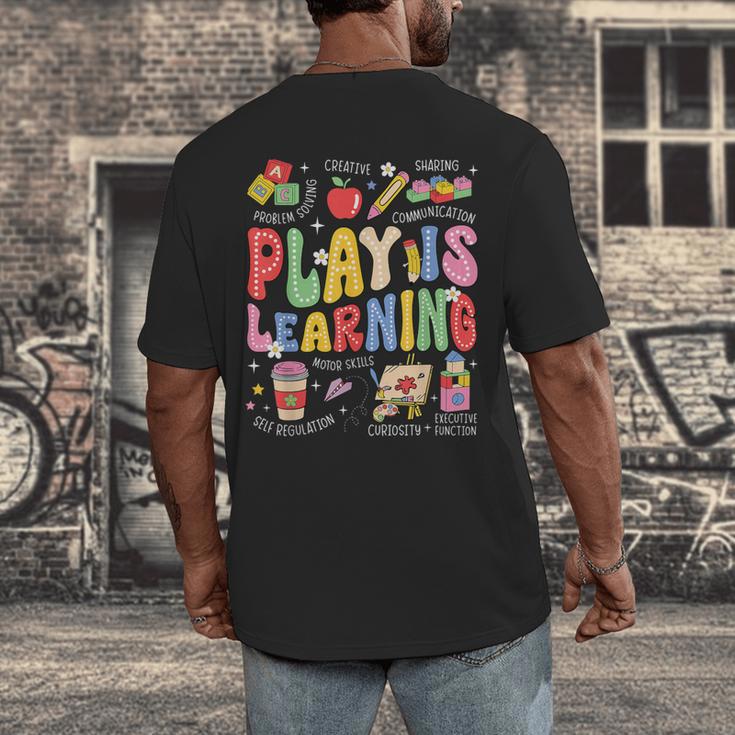 Play Is Learning Teacher First Day Of School Back To School Men's Back Print T-Shirt, funny design