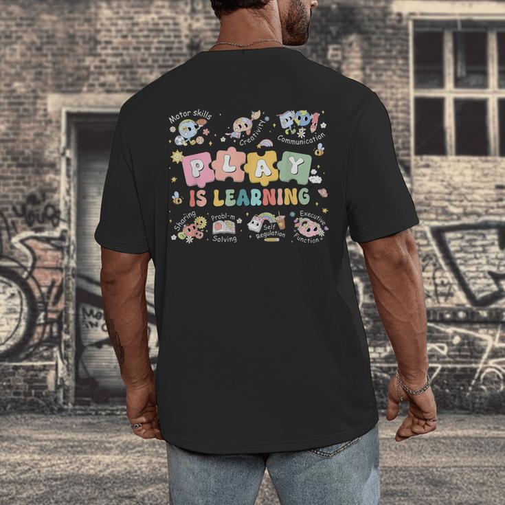 Play Is Learning Teacher Student First Day Back To School Men's Back Print T-Shirt, funny design Play Is Learning Teacher Student First Day Back To School Men's Back Print T-Shirt, funny design