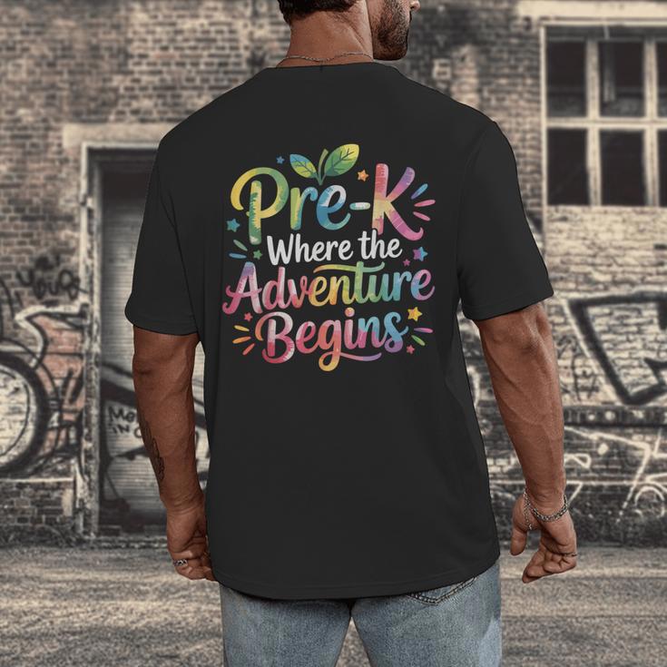 Pre-K Where The Adventure Begins Preschool Teachers Students Men's Back Print T-Shirt, funny design Pre-K Where The Adventure Begins Preschool Teachers Students Men's Back Print T-Shirt, funny design