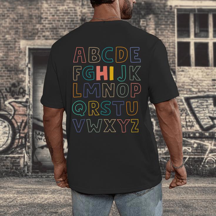 Pre K Kindergarten Hi Alphabet Back To School Teachers Men Women Girls Kids Men's Back Print T-Shirt, funny design