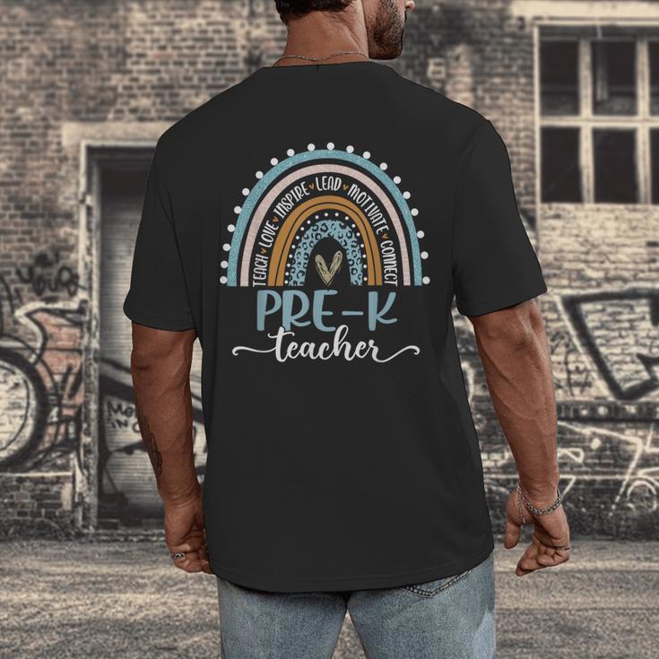 Pre-K Teacher Leopard Boho Rainbow Back To School Men's Back Print T-Shirt, funny design