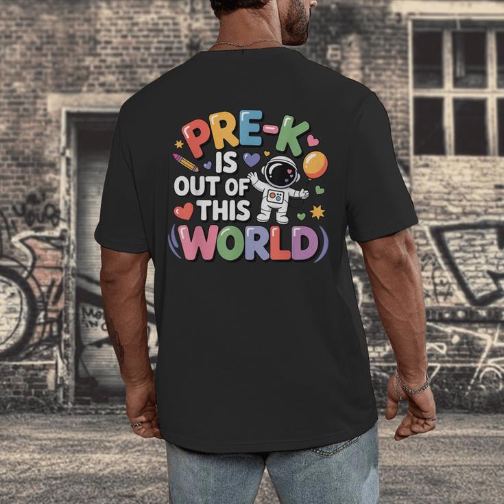 Pre-K Is Out Of This World Space Planets Teacher Men's Back Print T-Shirt, funny design