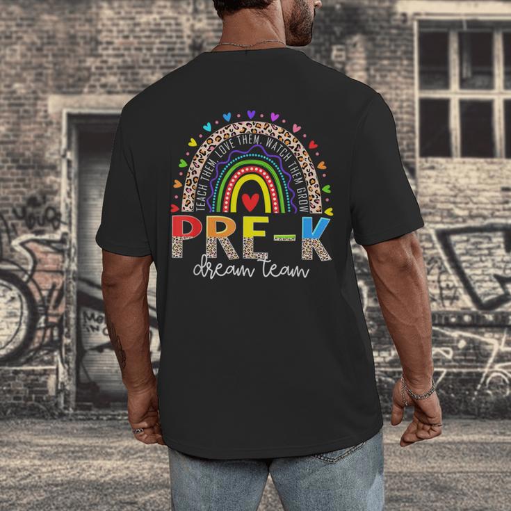 PreK Dream Team Leopard Rainbow Teacher Squad Back To School Men's Back Print T-Shirt, funny design PreK Dream Team Leopard Rainbow Teacher Squad Back To School Men's Back Print T-Shirt, funny design
