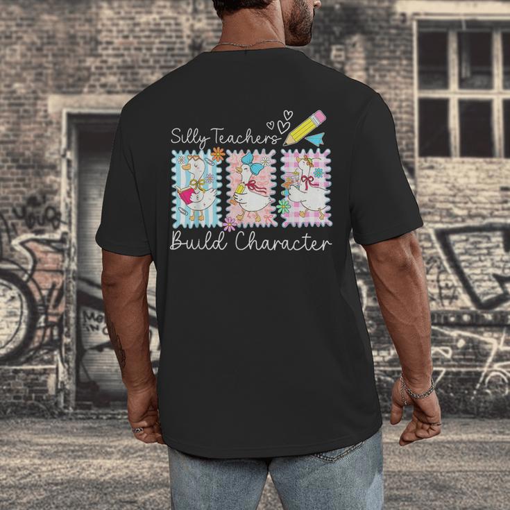 Preppy Silly Teacher Goose Build Character Back To School Men's Back Print T-Shirt, funny design Preppy Silly Teacher Goose Build Character Back To School Men's Back Print T-Shirt, funny design