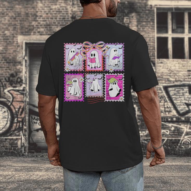 Preppy Spooky Teacher Halloween Ghost Coquette Bow Autumn Men's Back Print T-Shirt, funny design Preppy Spooky Teacher Halloween Ghost Coquette Bow Autumn Men's Back Print T-Shirt, funny design