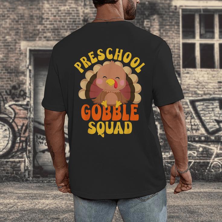 Preschool Gobble Squad Cute Turkey Thanksgiving Teacher Men's Back Print T-Shirt, funny design Preschool Gobble Squad Cute Turkey Thanksgiving Teacher Men's Back Print T-Shirt, funny design